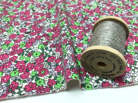 【100cm】オーガニック30/-コンパウンド天竺ニット フラワーアンジェ花柄エクリュ×チェリー