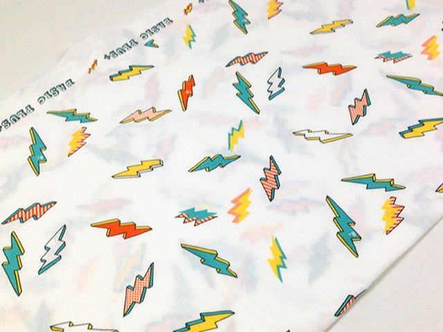 30/-オーガニック天竺ニット オフ イナズマ柄 ターコイズオレンジ