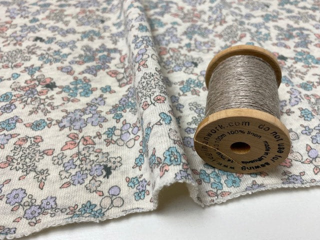 オリジナル30/20TOP杢裏毛ニット フルーツカシェ花柄オートミール杢×スノーシュガー