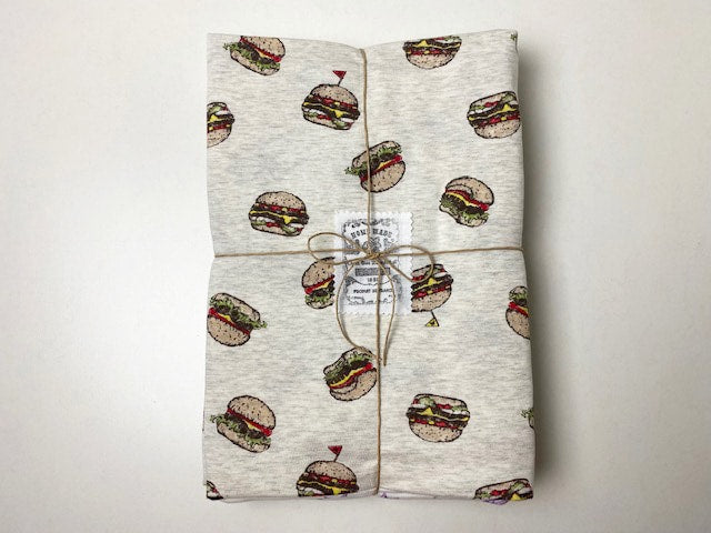 30/-TOP杢度詰天竺ニットハンバーガー柄×デニムスプラッシュ柄 ユニセックスＳＥＴ