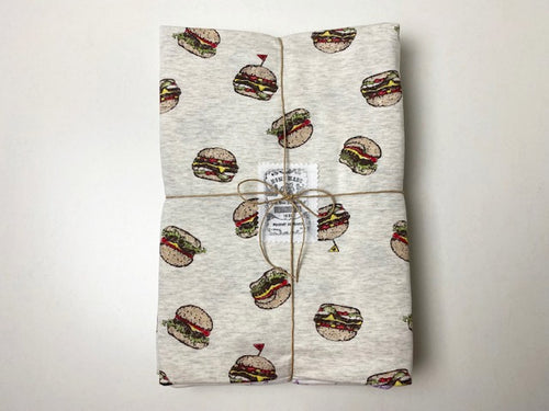 30/-TOP杢度詰天竺ニットハンバーガー柄×デニムスプラッシュ柄 ユニセックスＳＥＴ