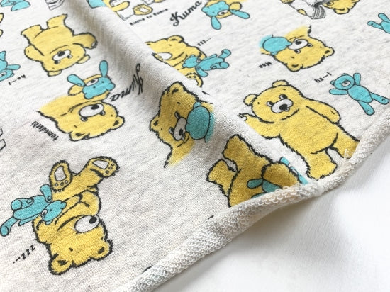 オリジナル30/20TOP杢裏毛ニット kuma&kuma柄 オートミール杢 イエロー×スカイブルー