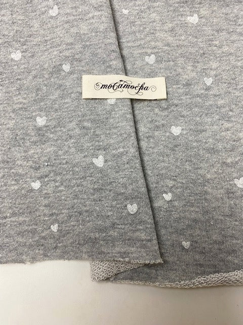 オリジナル30/20TOP杢裏毛ニットタイニーハート柄発泡プリント グレー杢×ホワイト