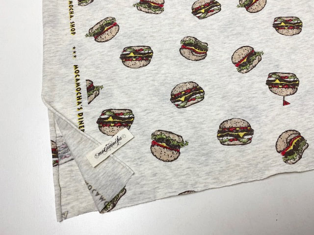 30/-TOP杢度詰天竺ニットハンバーガー柄 オートミール杢×オリジナル
