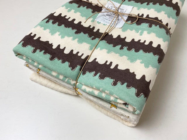24/-CM裏毛アイスクリームボーダー柄×縄編み柄キルトニットSET-A