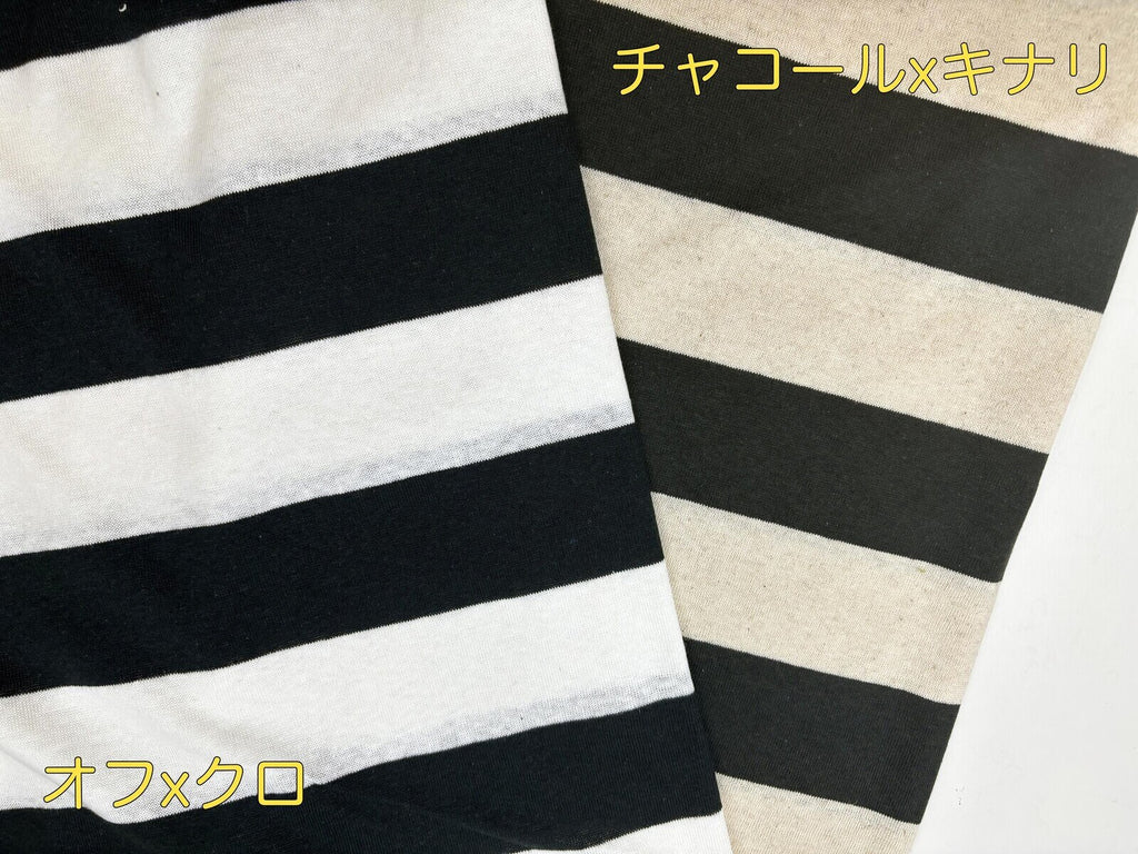 25/2綿リネン天竺ボーダー　オフｘクロ