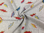 オリジナル30/-TOP杢リバー天竺ニット グレー杢 イナズマ柄 パワーレッド
