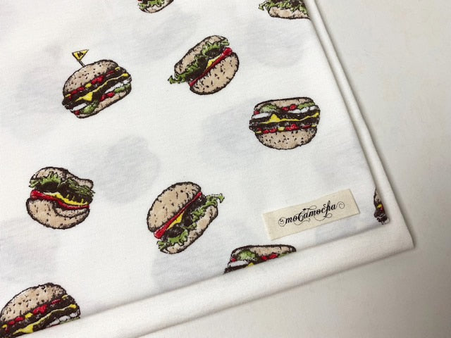 30/-オーガニック天竺ニットハンバーガー柄 オフ×オリジナル