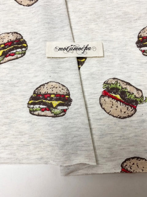 30/-TOP杢度詰天竺ニットハンバーガー柄 オートミール杢×オリジナル