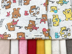 オリジナル30/20TOP杢裏毛ニット kuma&kuma柄 オートミール杢 イエロー×スカイブルー
