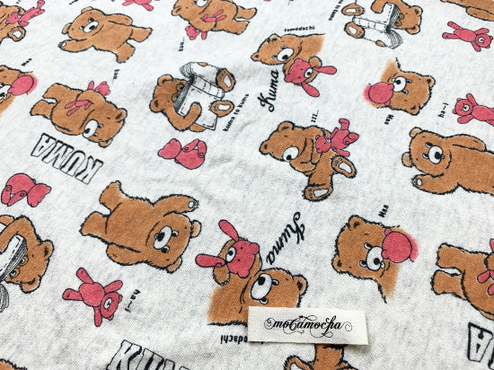 オリジナル30/20TOP杢裏毛ニット kuma&kuma柄 オートミール杢 ブラウン×スカーレット