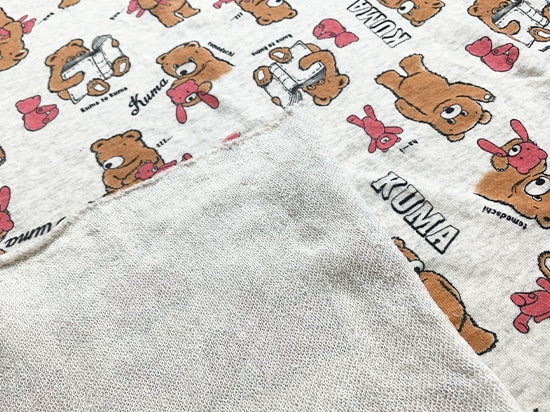 オリジナル30/20TOP杢裏毛ニット kuma&kuma柄 オートミール杢 ブラウン×スカーレット