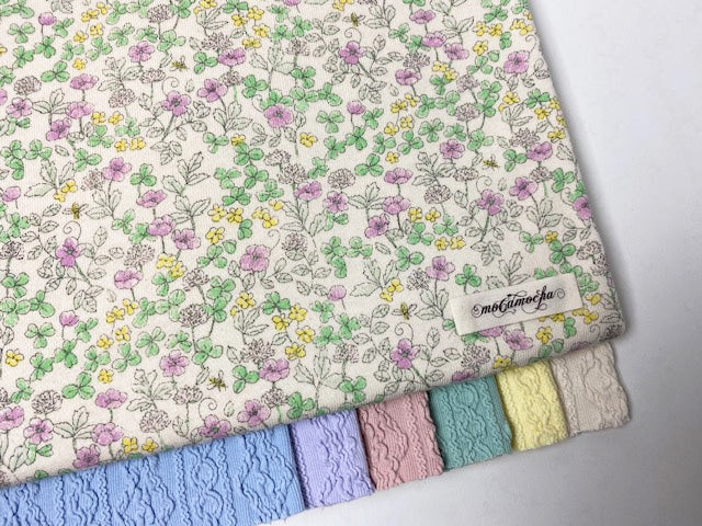 24/-CM裏毛ニット花とみつばち柄 バイオレット