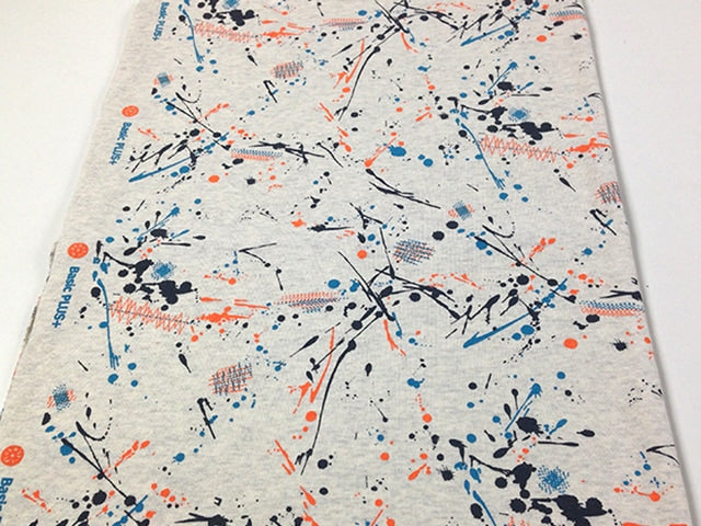 オリジナル30/-TOP杢リバー天竺ニット オートミール杢　スプラッシュステッチ柄　オレンジターコイズ