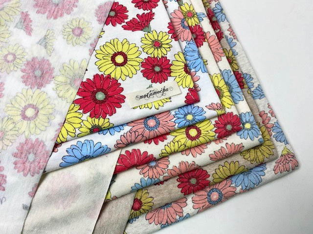 オリジナル30/-TOP杢リバー天竺ニットガーベラ柄  ベージュ杢×レモンレッド