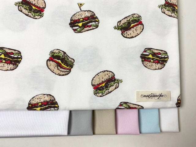 30/-オーガニック天竺ニットハンバーガー柄 オフ×オリジナル