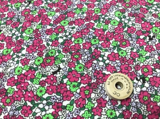 【100cm】オーガニック30/-コンパウンド天竺ニット フラワーアンジェ花柄エクリュ×チェリー