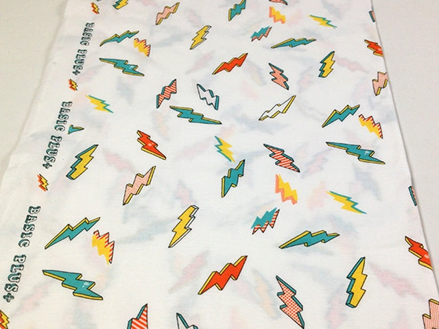 30/-オーガニック天竺ニット オフ イナズマ柄 ターコイズオレンジ