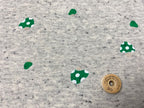 30/-TOP杢ネップ裏毛ニットキノコ柄　グレー杢×グリーン