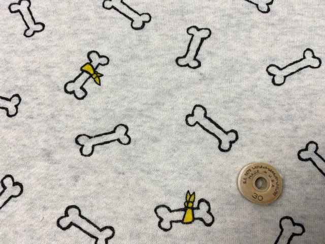 オリジナル30/20TOP杢裏毛ニットBONE柄 オートミール杢×チャコールイエロー