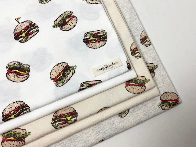 30/-オーガニック天竺ニットハンバーガー柄 エクリュ×オリジナル