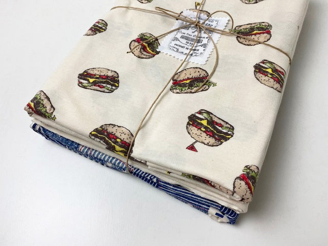 30/-オーガニック天竺ニットハンバーガー柄×ヒッコリーデニム柄 ユニセックスＳＥＴ