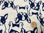オリジナル30/-TOP杢リバー天竺ニットフレンチブルちゃん柄  オートミール杢×ネイビー