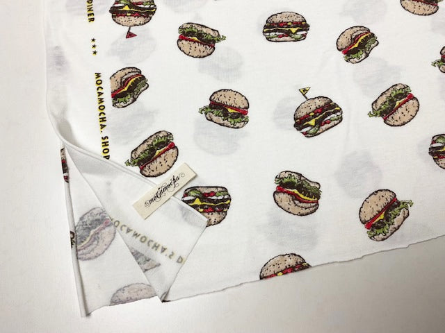 30/-オーガニック天竺ニットハンバーガー柄 オフ×オリジナル