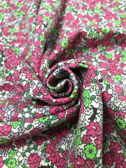 【100cm】オーガニック30/-コンパウンド天竺ニット フラワーアンジェ花柄エクリュ×チェリー