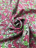 【100cm】オーガニック30/-コンパウンド天竺ニット フラワーアンジェ花柄エクリュ×チェリー