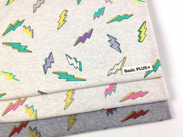 オリジナル30/-TOP杢リバー天竺ニット グレー杢 イナズマ柄 パワーレッド