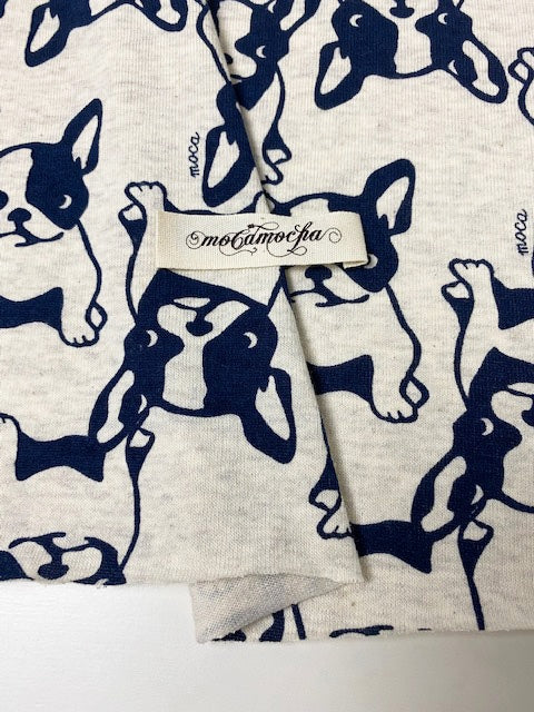 オリジナル30/-TOP杢リバー天竺ニットフレンチブルちゃん柄  オートミール杢×ネイビー