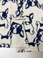 オリジナル30/-TOP杢リバー天竺ニットフレンチブルちゃん柄  オートミール杢×ネイビー