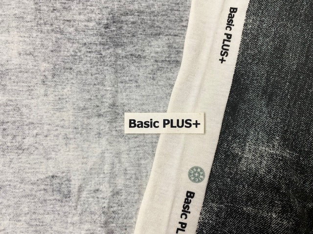 30/-コーマ度詰天竺ニット ウォッシュデニム柄ブラック