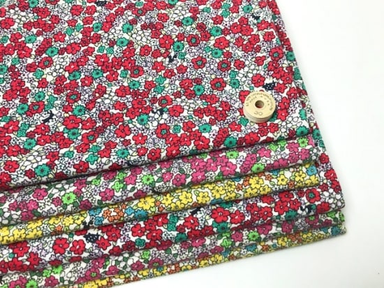 【100cm】オーガニック30/-コンパウンド天竺ニット フラワーアンジェ花柄エクリュ×チェリー