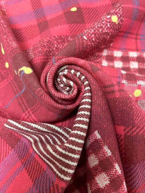 30/-CMプレーティング天竺ニットグランジデニム柄レッド