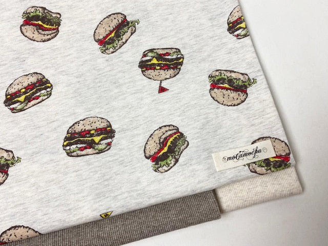 30/-TOP杢度詰天竺ニットハンバーガー柄 オートミール杢×オリジナル
