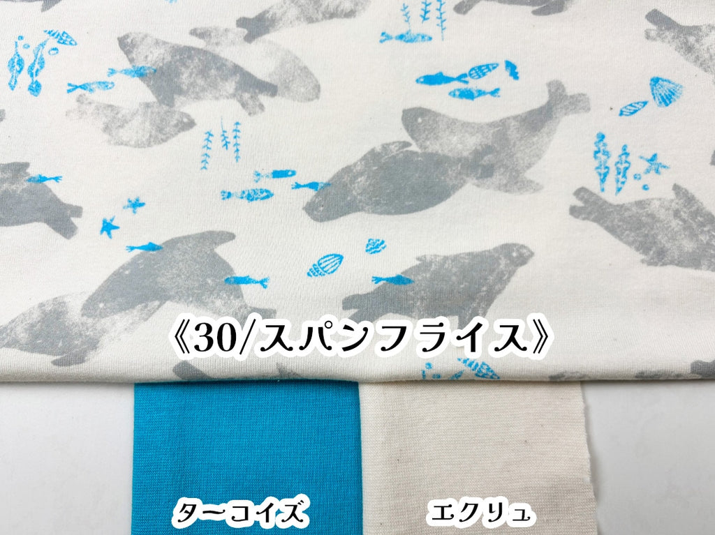 40/2-CM天竺ニット すいすいマリン柄 アッシュグレー×ブルー