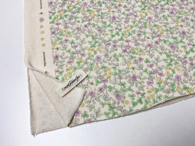 24/-CM裏毛ニット花とみつばち柄 バイオレット