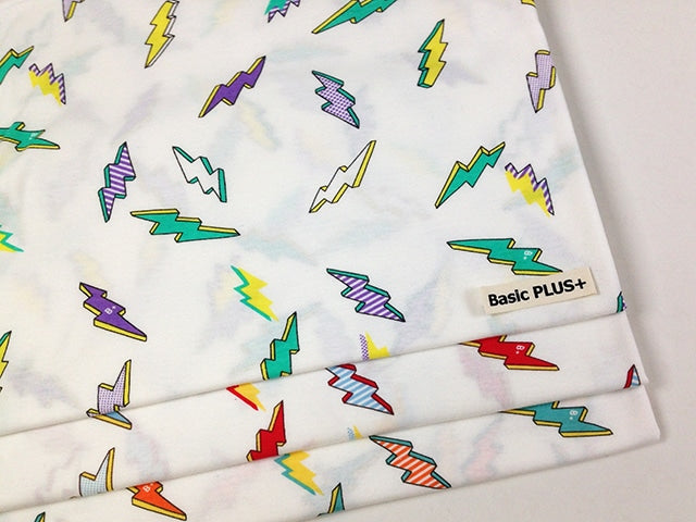 30/-オーガニック天竺ニット オフ イナズマ柄 ターコイズオレンジ