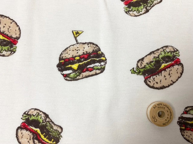 30/-オーガニック天竺ニットハンバーガー柄 オフ×オリジナル