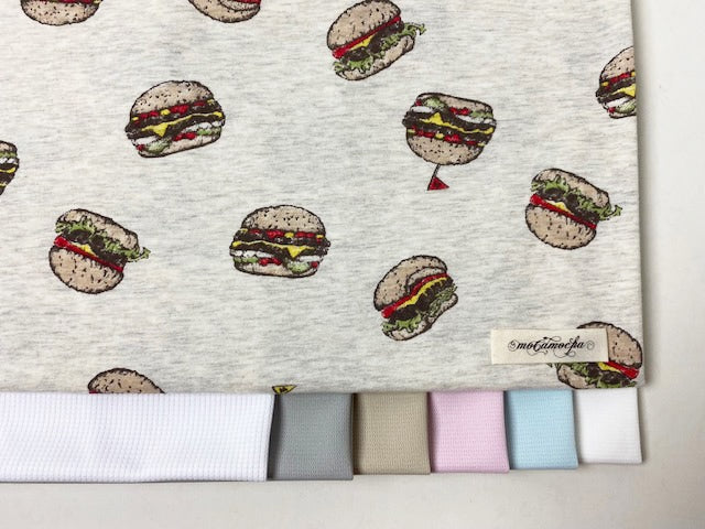 30/-TOP杢度詰天竺ニットハンバーガー柄 オートミール杢×オリジナル